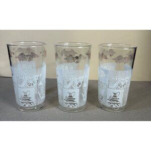 Vintage Anchor Hocking Water Juice Glasses Colonial Days Americana - Set Of 3